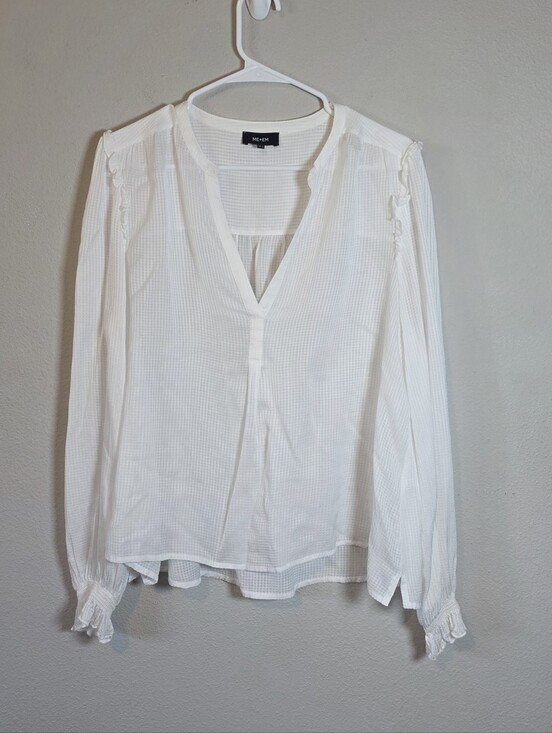 ME+EM Tops - ​ME+EM White Cotton Ruffle V-Neck Blouse Size 10 Boho Cottagecore